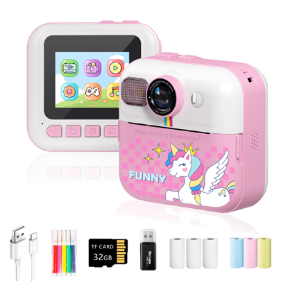 Impresora fotográfica instantánea con pantalla LCD de 2.4", cámara digital 1080P, con tarjeta de memoria de 32GB, regalo de Navidad/Halloween/cumpleaños