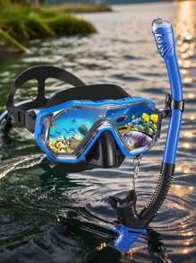 Snorkeling Mask Set With Breathing Tube, 180-Degree Wide View Anti-Fog Swimming Goggles, Adjustable Strap Waterproof Diving Mask - Multicolor - View 1