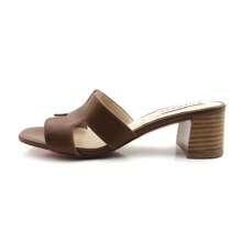 Comfy Mid Heel Summer Mules – Classic Open Toe Slip-On Sandals - Camel - View 3