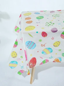 3 件 137*274 厘米/53.94*107.87 英寸一次性桌布，彩色蛋壳复活节主题桌布，采用防水防油 PE 材料制成，适合复活节派对