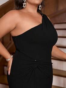 Fuaheng Váy đuôi cá xẻ cao cổ không đối xứng cỡ lớn 1 chiếc, váy dạ hội thanh lịch, màu đen, váy dự tiệc, váy dự tiệc cưới, váy trang trọng - màu đen - Xem 5