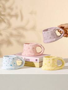 1pc Ceramic Mug, Korean Minimalist Cute Coffee Cup & Saucer, Nordic Minimalist Vintage Household Water Cup, Matcha Dessert Cup, Suitable For Tea, Arabic Coffee, Large Capacity American Coffee Cup, Suitable As A Gift For Friends And Relatives, Microwave And Dishwasher Safe