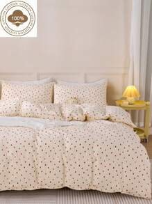2/3pcs 100% Cotton Duvet Cover Set With Heart Pattern, Breathable & Super Soft, Suitable For All Seasons (1pc Duvet Cover + 1/2pcs Pillowcase, No Pillow Insert), Soft Dual-Color Design, Applicable For Bedroom And Guest Room, Valentine's Day, Available In Super King/King/Queen/Twin Size, Dorm Bedding, Back To School