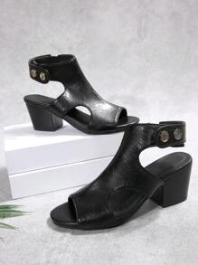 Women's Black Open Toe High Heel Gladiator Sandals, Versatile Mom Shoes, Fashion Casual Thick Heel Sandals For Spring/Summer - Black - View 4