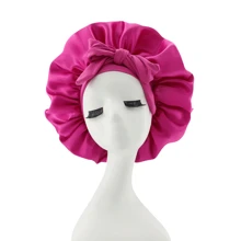 [Pink Satin Bonnet] Soft Luxurious Pink Satin Bonnet - Adjustable Tie Band & Bow Accent, Comfortable Ruffled Design For A Snug Fit, Hair Protection | Satin Cap | Smooth Satin Finish For Women & Men