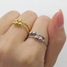 1 件不锈钢可旋转双层球环，女士缓解焦虑坐立不安环，自由旋转抗压力焦虑环，生日派对珠宝礼物 - 銀色 - 查看 3