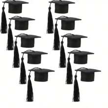5pcs/10pcs Mini Graduation Cap With Tassel, Made Of Polyester Fiber, No Power Requirement, No Feathers, Suitable For Graduation Party Decoration, Bottle Decor, Celebration Accessories - Multicolor - View 3