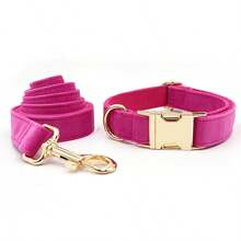2pcs Set: Magenta Velvet Zinc Alloy Pet Collar/Dog Collar + Leash, Adjustable Size Fits Small/Medium/Large Dogs, Soft & Comfortable Velvet Material Suitable For Long-Term Wear, Ideal For Pets With Sensitive Skin