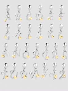 1pc S925 Sterling Silver Letter A-Z Beaded Pendant, Suitable For Women's Handmade Bracelet, Necklace, DIY Jewelry, Gift - Silver - View 4