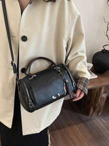 流苏装饰手提包，女士大容量单肩包，时尚拉链斜挎包，带可拆卸肩带