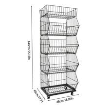 SENDERPICK 5-Layer Retail Display Rack Market Shelf Modern Fruit Vegetable Snack Basket With Wheel - Black - View 7