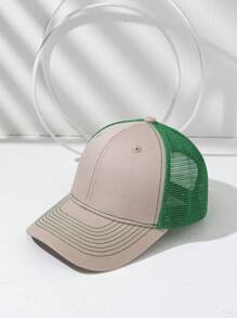 1pc Men's Fashionable Contrast Color Slightly Curved Brim Breathable Mesh Baseball Cap, Sun Protection Hat - Multicolor - View 8