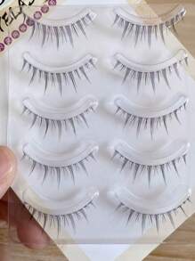 5pcs 5 Pairs Of Soft And Reusable Upper Eyelashes, 8-10mm Soft, Extremely Fine, Black Stem, Natural Simulation, Comic Like, Fake Eyelashes, Slender, Thick, Straight, European And American Style, Slouchy Eyelashes, Portable, Essential For Daily Commuting Makeup
