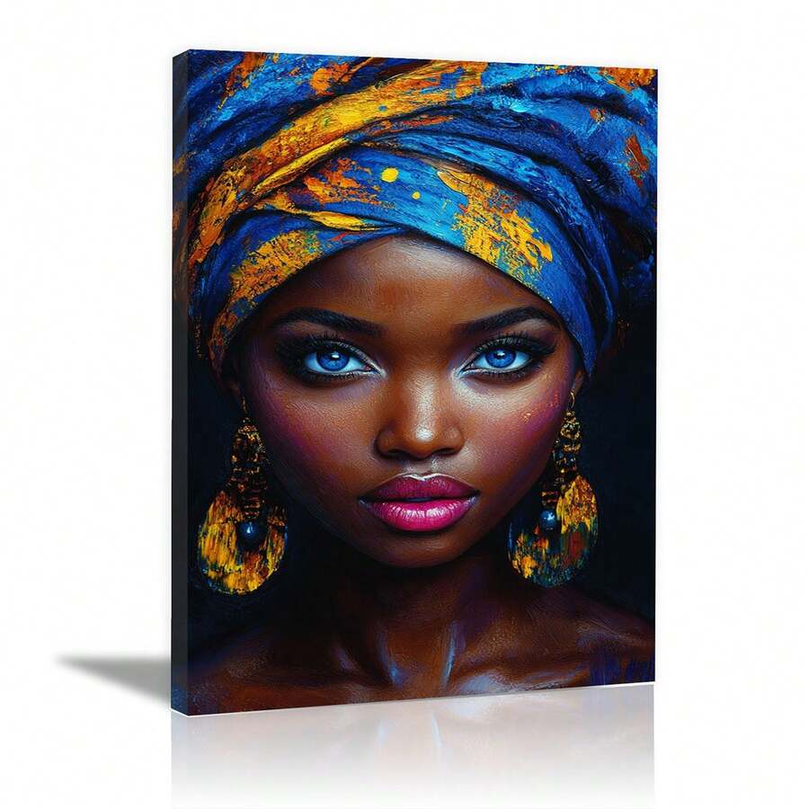 African Woman Canvas Wall Art, Woman Portrait Canvas Wall Art ,Art-Aesthetic For Women,African American Wall Ar, African Woman Pictures Wall Decor Framed, For Living Room Bedroom Bathroom Home Office ,Ready To Hang(Multicolor)