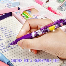 Sanrio Sanrio License 6pcss/Box My Melody & Hello Kitty & Kuromi & Cinnamoroll & Pochacco Gel Blue Pen With Large Capacity Pen Case Set - Cute Cinnamon Dog And Friends Themed Erasable Cute Pens, Erasable Ink, Made Of Plastic, Animal Design - Sanrio Characters Back To School Supplies School Essentials