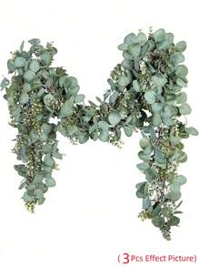 MEHELANY Guirnalda artificial de eucalipto de 5,83 pies/178 cm, 2/1 piezas de guirnalda y guirnalda de follaje verde artificial de dólar plateado, hojas de eucalipto falsas para decoración colgante, adecuado para decoración de bodas, hogar, fiestas, decoración de paredes, caminos de mesa, decoración de habitaciones, decoración de coronas DIY, Día de San Valentín, regalo de graduación y talla grande - verde - Ver 2