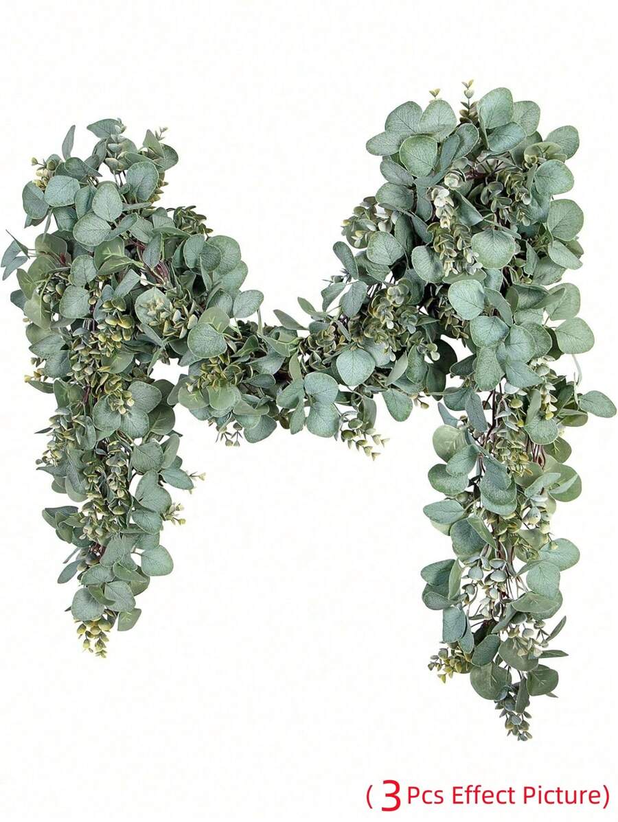 MEHELANY Guirnalda artificial de eucalipto de 5,83 pies/178 cm, 2/1 piezas de guirnalda y guirnalda de follaje verde artificial de dólar plateado, hojas de eucalipto falsas para decoración colgante, adecuado para decoración de bodas, hogar, fiestas, decoración de paredes, caminos de mesa, decoración de habitaciones, decoración de coronas DIY, Día de San Valentín, regalo de graduación y talla grande