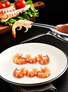 1 pieza Herramienta desvenadora de camarones de acero inoxidable - Mango ergonómico, preparación eficiente de mariscos para un fácil pelado y limpieza, utensilio de cocina