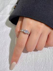 1 Pieza Anillo de boda con banda de moissanita de 3 diamantes en diseño de 4 garras, color D, 1ct, de plata de ley 925, adecuado para compromiso, esposas, novias, regalos de cumpleaños, regalos de aniversario, joyería fina nupcial