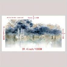 大型无框油画艺术印刷品 - 蓝色抽象风景海报与现代艺术装饰水墨画，适用于客厅、卧室、家庭办公室 - 室内条纹墙面装饰