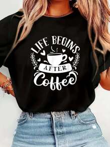 Coffee Coffeine - Men And Women - Life Begins After Coffee T-Shirt Print T-Shirt Casual Crew Neck Short Sleeve Comfort Tee Top For Spring & Summer Women's Clothing