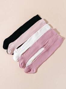 Paquete de 4 piezas de medias elásticas de punto con estampado para niñas, suaves y elegantes - Multicolor - Ver 9