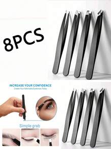 Juego de pinzas - Juego de 8 pinzas de precisión de acero inoxidable para cejas, gran precisión para el vello facial, extracción de astillas y vello encarnado (Negro) 12 recortadores de cejas negros Eliminación del vello, Eliminación del vello facial, Recortador de pelo, Recortador de pelo, Suministros de barbería, Corte de pelo, Bolsa, Organizador, Almacenamiento, Accesorios para el cabello