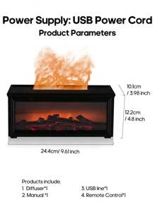 kinscoter 1PC USB 280ml Mini Fireplace Diffuser Ultrasonic Flame Humidifier Wood Grain Portable Bonfire Essential Oil Diffuser With LED Light & Remote Control For Home Office Gifts