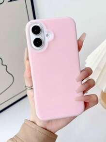 1 pieza Funda de teléfono de jalea rosa compatible con iPhone 16, funda protectora de silicona líquida Dopamina 15 a prueba de golpes y con protección de lente para iPhone 14/13/12