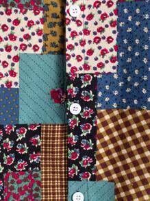 Men's Casual Plaid & Ditsy Floral Patchwork Print Short Sleeve Vacation Shirt