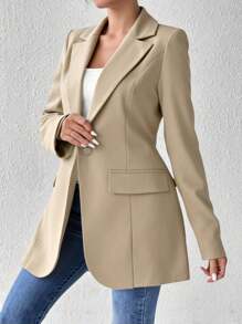 Liuhan Modas Women's Long Sleeve Blazer With Collar Sport Comfortable Elegant Feminine With Pocket Lining Spring Summer Shoulder Pad - Màu be - Xem 3