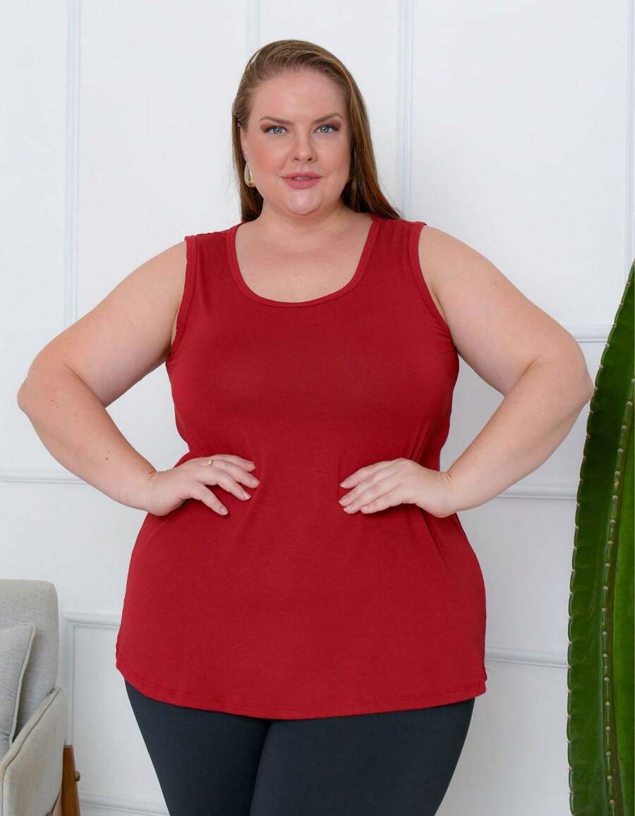 LISBEL Plus Size Tank Top Round Neck Fresh Mesh In Viscolycra Sizes G1 G2 G3 G4 G5 - Burnt Red - View 1