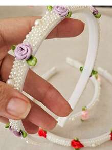 Pearl Tiara With Rococo Flowers - Purple - View 5