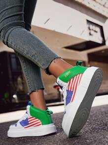 女士春夏户外时尚百搭舒适透气防滑耐用高帮撞色运动鞋、休闲鞋、运动鞋、平底鞋 - 綠色 - 查看 6