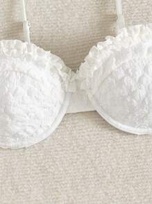Women's White Sexy Ruffle Floral Trim Bikini Top - White - View 5
