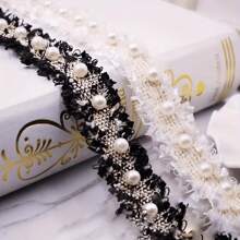 1pc Beige & Black Retro Nylon Lace With Pearls, Embroidered Ribbon DIY For Clothes, Dress, Shoes, Bags, Crafts - Multicolor - View 8