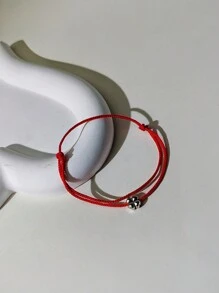 1 pieza Pulsera trenzada de cuerda roja con trébol de cuatro hojas, adecuada para el uso diario de las mujeres - Rojo - Ver 8