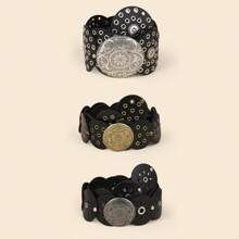 1 pièce Ceinture de taille rétro noire pour femmes, style occidental bohème, avec œillets métalliques et boucle vintage. Accessoire mode pour robes, convient pour la Saint-Valentin, le carnaval, les festivals de musique, la Fête des mères, Noël, les fêtes et les occasions décontractées