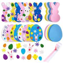 270 pièces Kit artisanal de Pâques, autocollants en mousse, panneaux de couronne de Pâques, décorations DIY en mousse, lapins de Pâques, œufs, poussins. Autocollants de Pâques pour enfants. Décoration de porte d'entrée pour le printemps