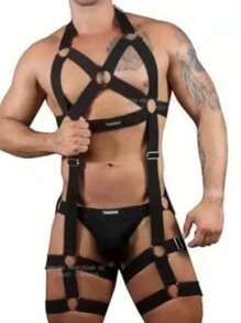 Popular Fitness Club Yoga Outfit Set, Elastic Casual Restraint Jumpsuit, Punk Style Summer, School Casual, Business, Boyfriend Husband Father Dad Men Gift, Daily Wear, Fashion, Teen, Outdoor, Vacation, Athletic, Travel, Street, Boho, Vintage Fall, Autumn, Halloween Autumn-Winter Accessories, Suitable For Teens, Youth, Men, Casual, Outdoor, Athletic, Vacation, Graduation Gifts, Birthday, Daily Wear - Black - View 1