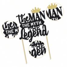 1 Pc The Man The Myth The Legend Cake Topper Glitter Happy Father's Day Cake Pick Dad's Birthday Theme Cake Decorations For Happy Retirement Theme Father's Birthday Party Supplies Black - Multicolor - View 6