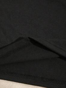 Casual Beverage Letter Print Round Neck Short Sleeve T-Shirt - Black - View 3