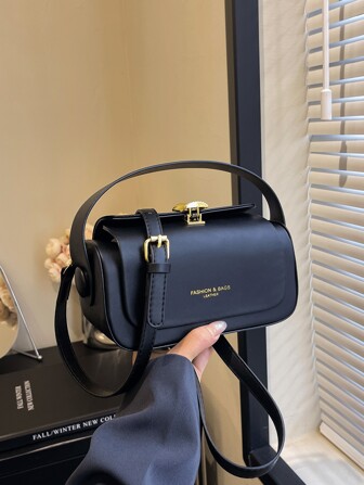 حقيبة يد عملية متعددة الوظائف وأنيقة، مصنوعة من قماش PU بلون أحادي مقاوم للماء، تصميم ديكوري بلون أحادي، تزيين معدني، حمالتان مزدوجتان، حقيبة صغيرة مناسبة للسفر والتسوق والتنقل وخروجات الاجتماعات