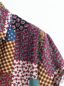 Men's Casual Plaid & Ditsy Floral Patchwork Print Short Sleeve Vacation Shirt