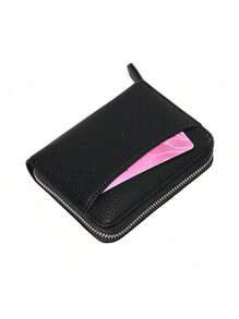 女士短款钱包，RFID防盗拉链钱包，时尚PU皮钱包，大容量零钱包，迷你钱包，RFID钱包，卡包钱包 - 黑色 - 查看 2