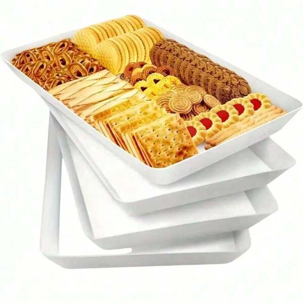 Bandeja de Servir de Plástico Resistente com Bordas, Não Quebra Facilmente, Prato para Exposição de Comida Marinada/Panela Quente, Uso Comercial, Adequado para Lanches, Frutas, Sobremesas - Ótimo para Cozinha, Festas e Organização de Armazenamento