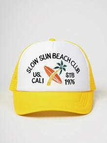 1pc Women Embroidered "SLOWSUNBEACHCLUB" Baseball Cap, Outdoor Adjustable Sun Protection Casual Hat Suitable For Spring, Autumn, Travel, Beach Vacation, Men Sun Hat, Youth Style Trucker Mesh Cap - Mesh Cap - View 14