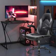 Sedia da gioco - Sedia da gioco ergonomica, sedia da gioco girevole regolabile in pelle PU con braccioli pieghevoli, adatta per casa, ufficio, ecc.