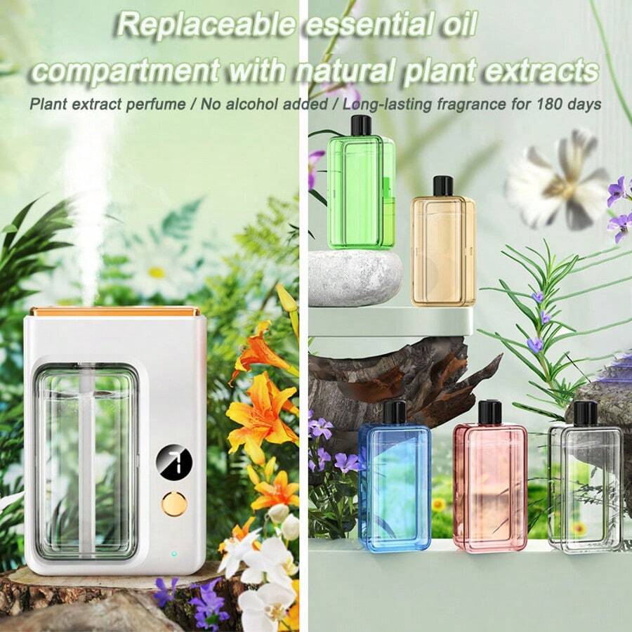 CAFELE Automatic Aroma Diffuser, Indoor Essential Oil Perfume Humidifier, Long-Lasting Fragrance, Bathroom Deodorizer, Timer Function, USB Charging, Button Control, Non-Waterproof, For Bedroom, Bathroom, Pet Room