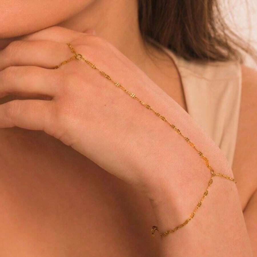 Simple Rings & Bracelets, Silver Bracelets, Simple Gold Bracelets, Gold Bracelets, Ring Chains - Lip Chain - View 1